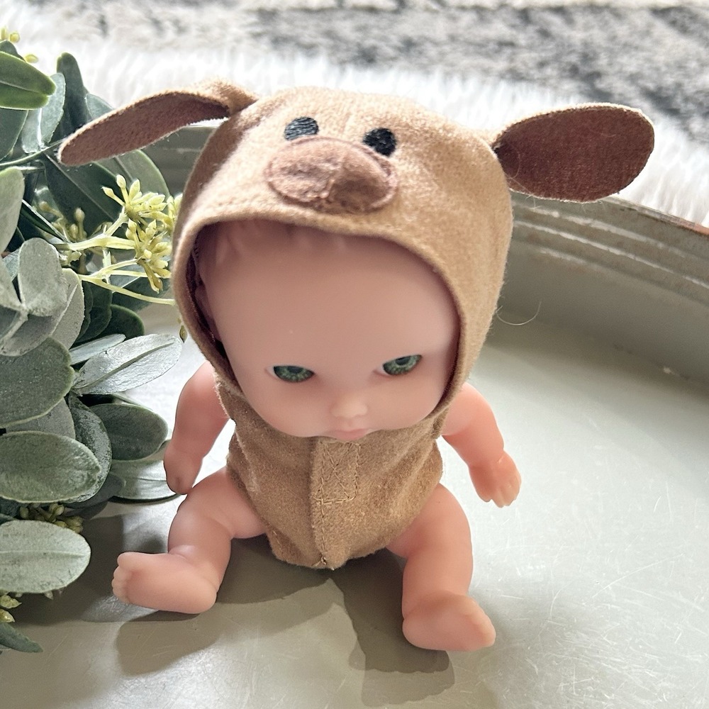 Berenguer Lil Cutesies Doll 6" Darling Doll Green Eyes in Brown Puppy Outfit